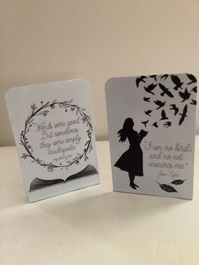 Charming metal bookends with literary quotations